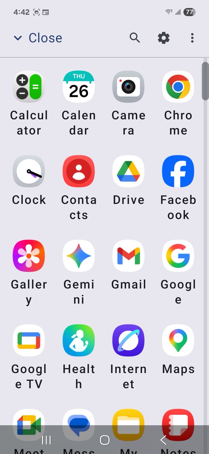 App drawer with clear grid of installed apps