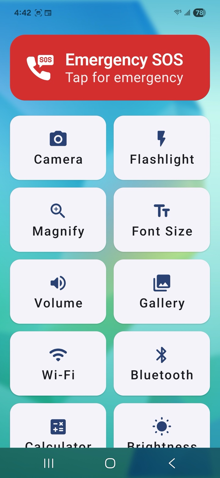 Quick tools panel with flashlight, magnifier, and SOS